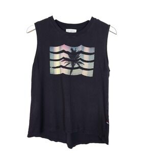 SOL ANGELES Shirt Womens Small Black Palm‎ Tree Graphic Muscle Tank Top USA
